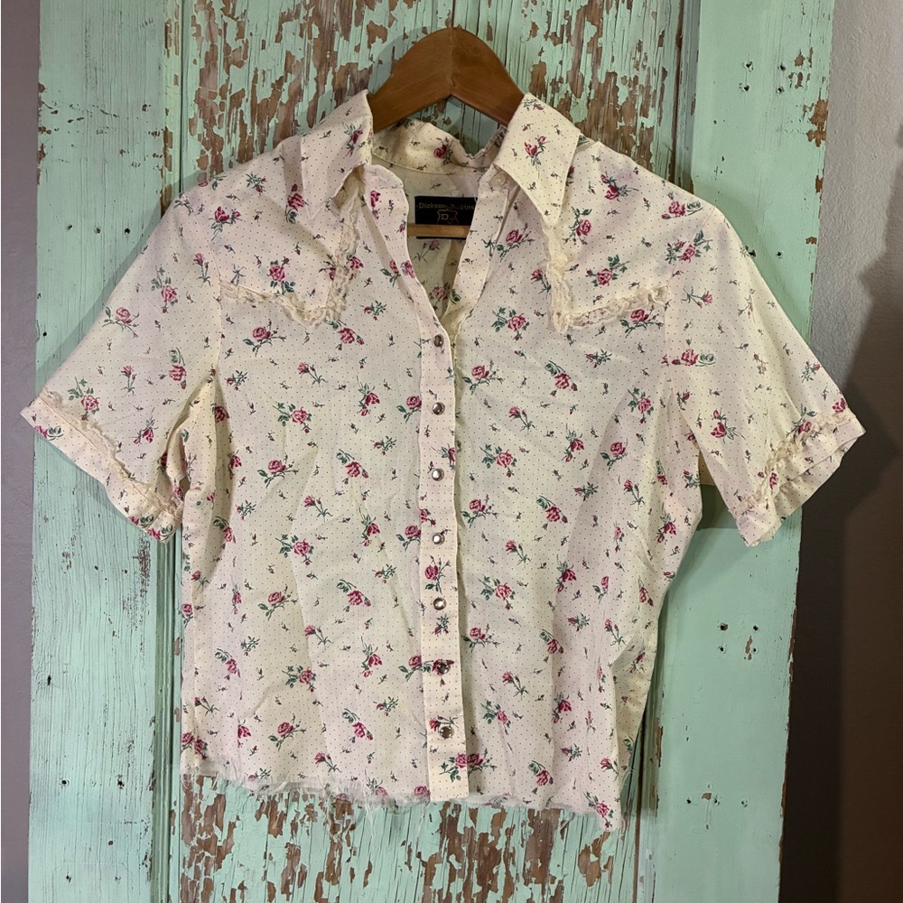 Women’s vintage Dickson Tenkins floral cutoff button-up blouse